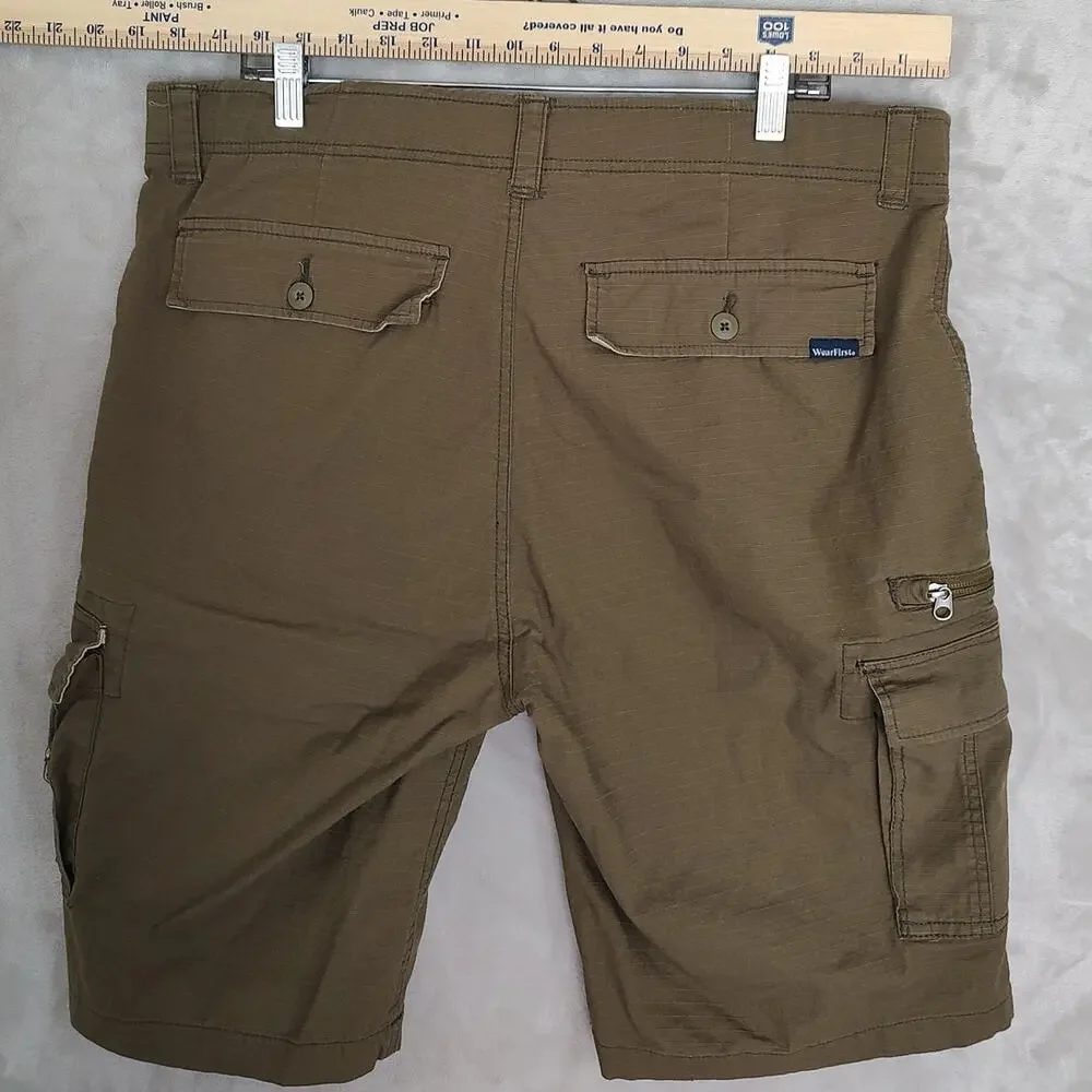 Wear First Men's Stretch Cargo Shorts Size 38 Brown Twill Flat Front Outdoors